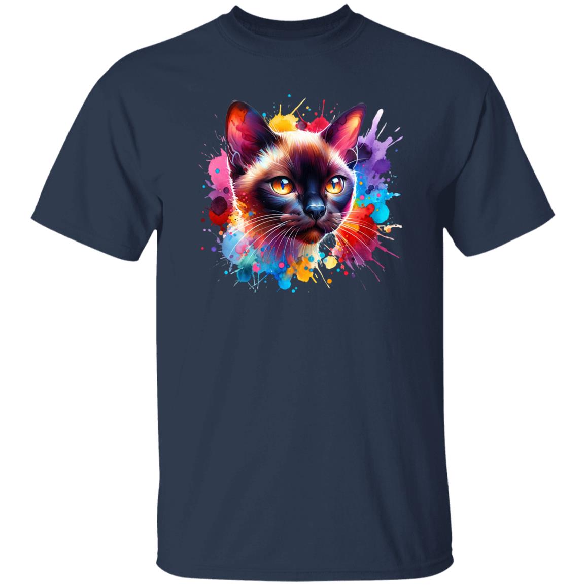 Burmese Cat Color Splash Unisex T-Shirt Black Navy Dark Heather-Family-Gift-Planet