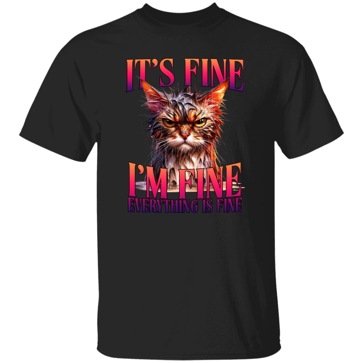 it's fine i'm fine everything is fine T-Shirt Cat sarcastic positive Unisex tee Black Navy Dark Heather-Family-Gift-Planet