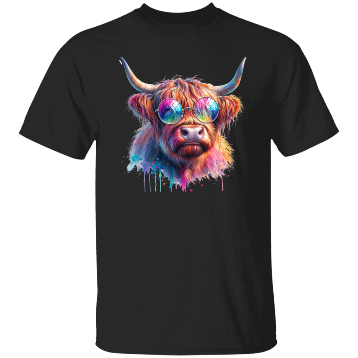 Highland cow Color splash Unisex T-Shirt Cool bull Black Navy Dark Heather-Family-Gift-Planet