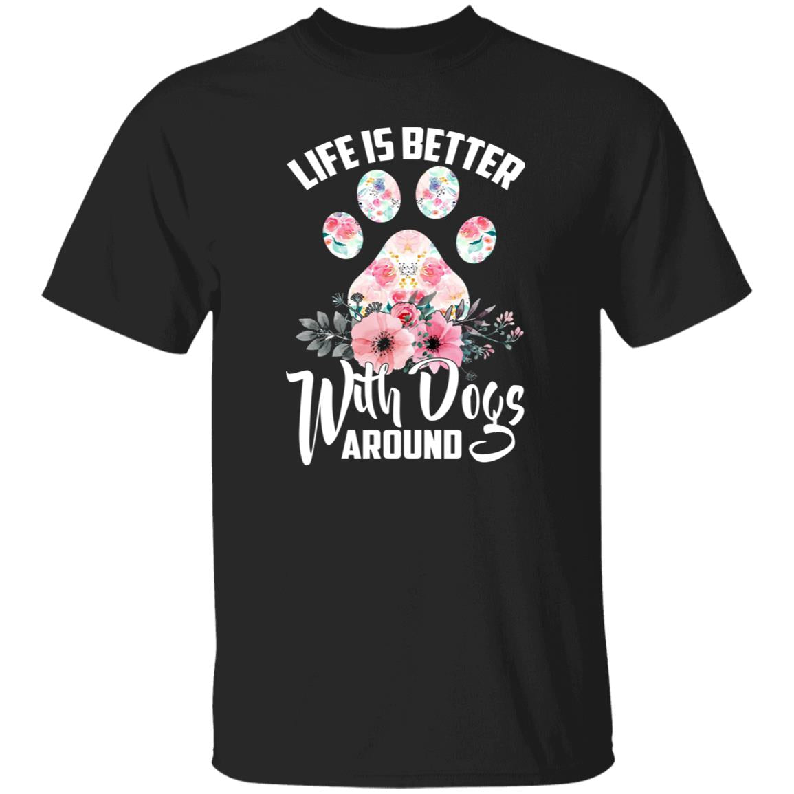 Dog mama T-Shirt gift Life is better with dogs around Unisex tee Black Navy Dark Heather-Family-Gift-Planet