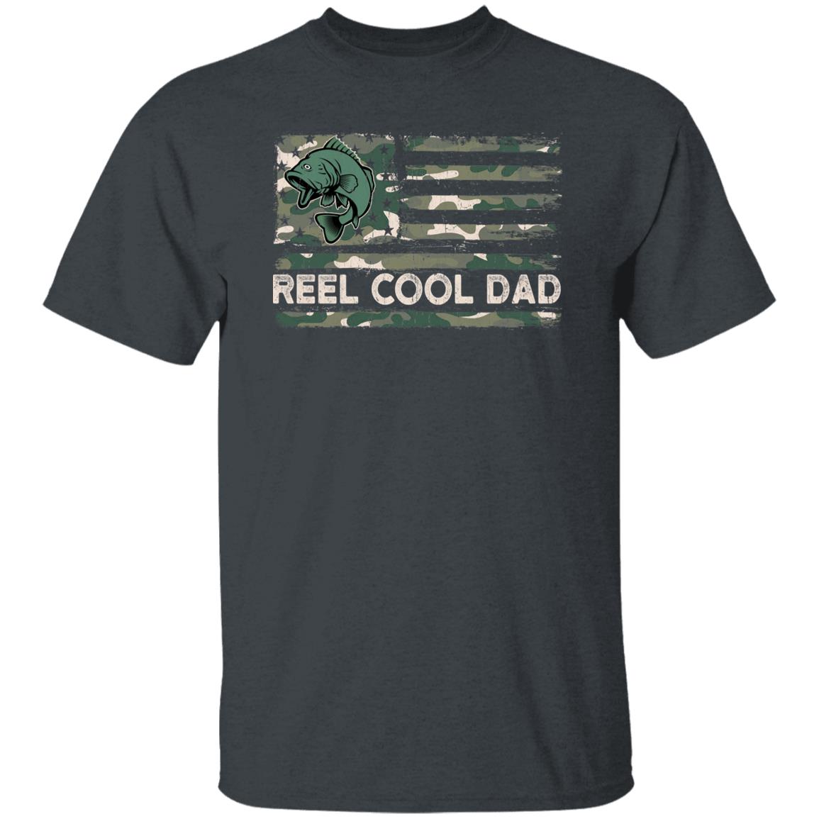 Reel Cool Dad Camouflage American Fishing Flag shirt Black Navy Dark Heather-Dark Heather-Family-Gift-Planet
