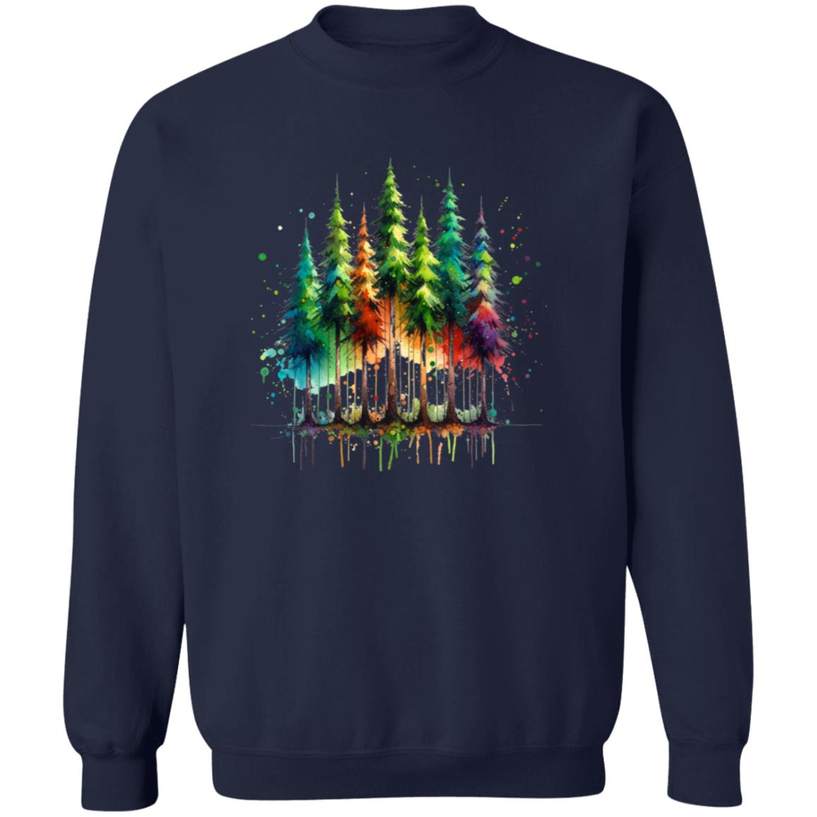 Mysterious Pine tree forest Color Splash Unisex Sweatshirt Black Navy Dark Heather-Family-Gift-Planet