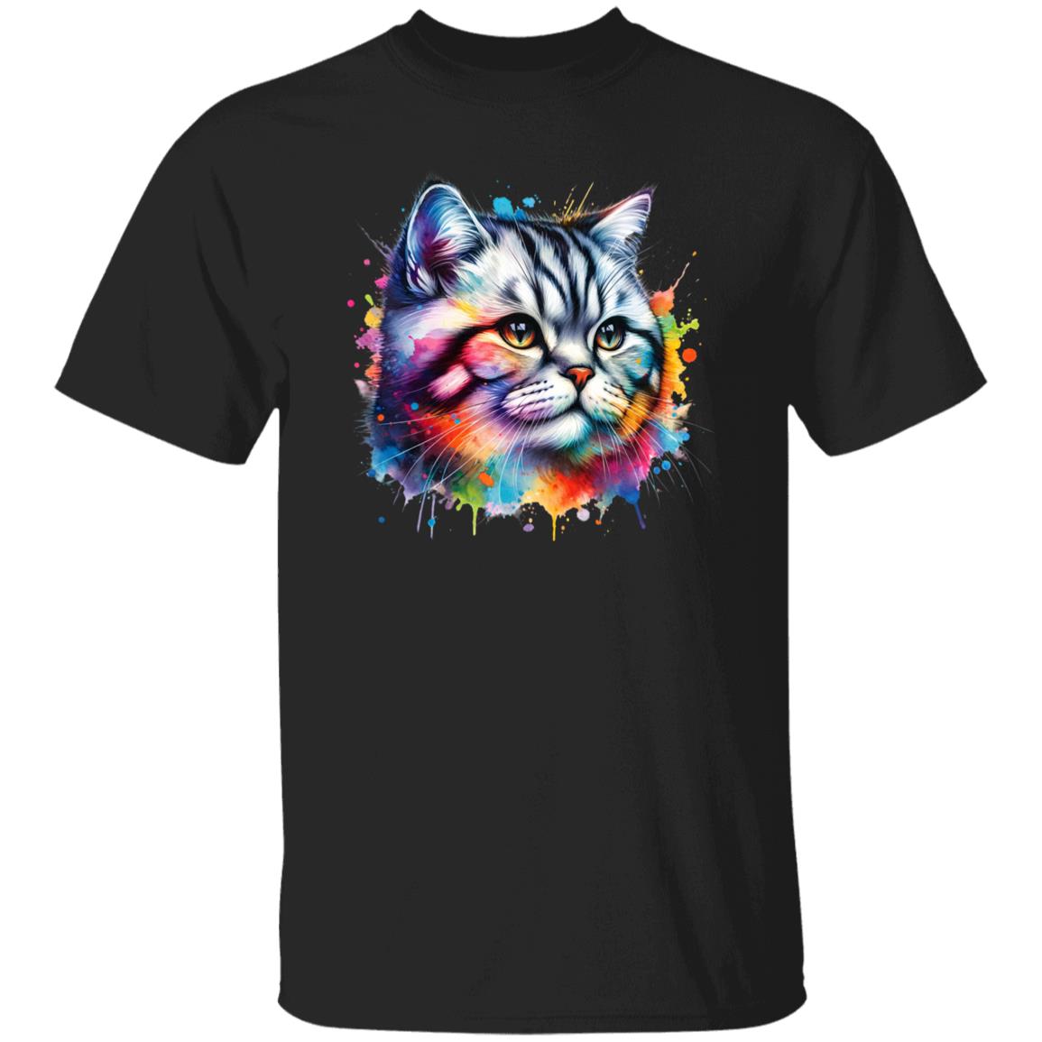 American Shorthair Cat Color Splash Unisex T-Shirt Black Navy Dark Heather-Family-Gift-Planet