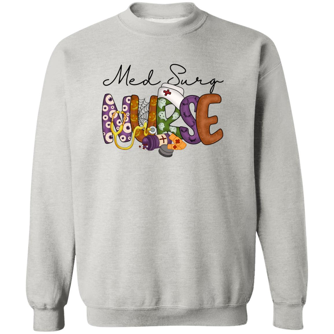 Med Surg nurse Halloween Sweatshirt Crewneck Unisex Sand Ash S-2XL-Ash-Family-Gift-Planet