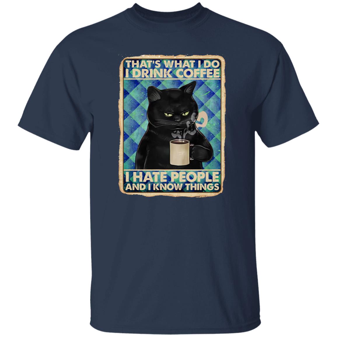 Black Cat I drink coffee Unisex shirt gift sarcastic tee black navy dark heather-Navy-Family-Gift-Planet
