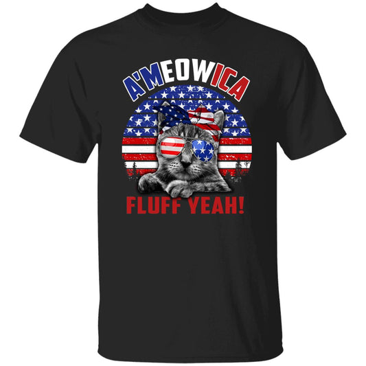 Ameowica Fluff yeah T-Shirt gift July 4th American flag Cat dad Unisex Tee Black Navy Dark Heather-Black-Family-Gift-Planet