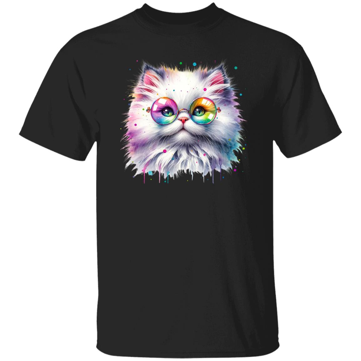 Fluffy kitten with glasses Color Splash Unisex T-shirt Black Navy Dark Heather-Family-Gift-Planet