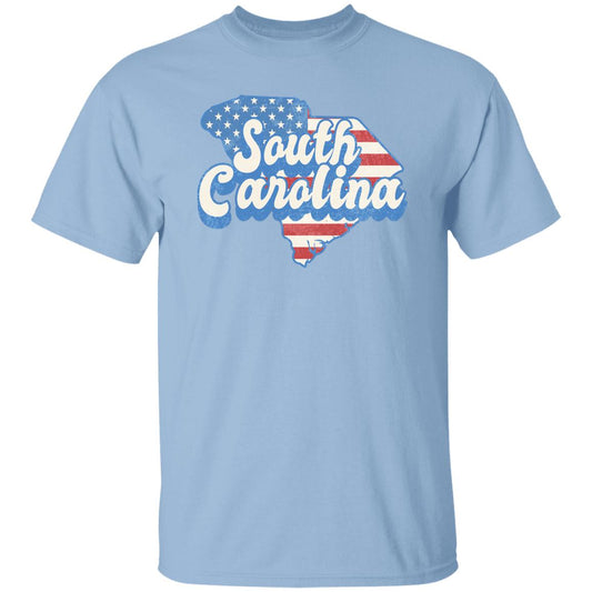 South Carolina US flag Unisex T-Shirt American patriotic SC state tee White Ash Blue-Light Blue-Family-Gift-Planet