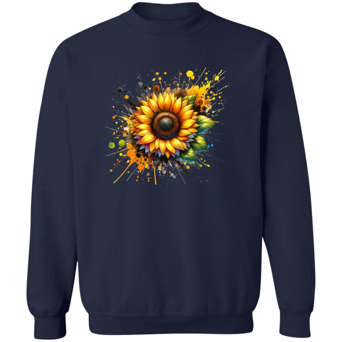 Artistic Sunflower Color Splash Unisex Sweatshirt Black Navy Dark Heather-Family-Gift-Planet