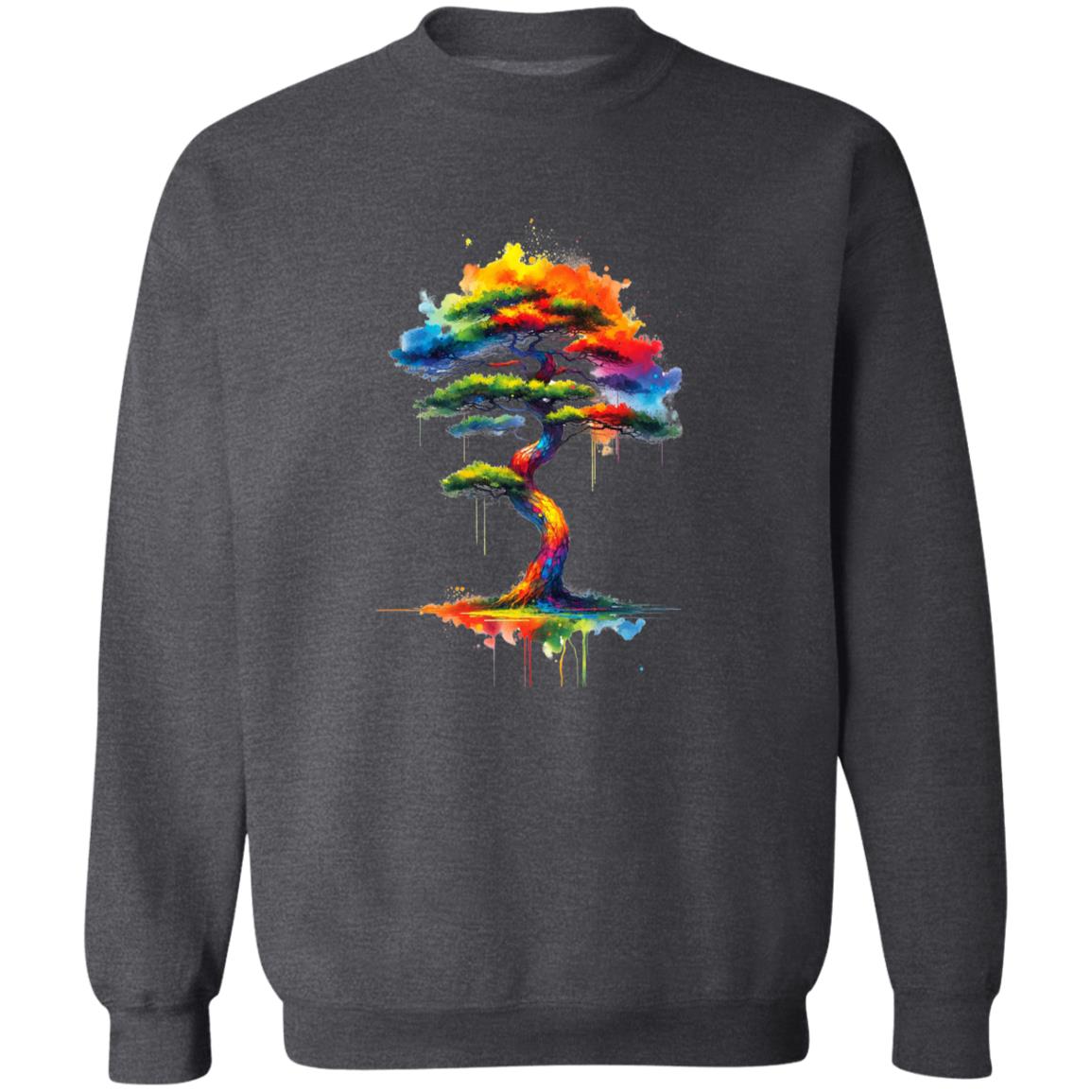 Korean Pine tree Color Splash Unisex Sweatshirt Black Navy Dark Heather-Dark Heather-Family-Gift-Planet