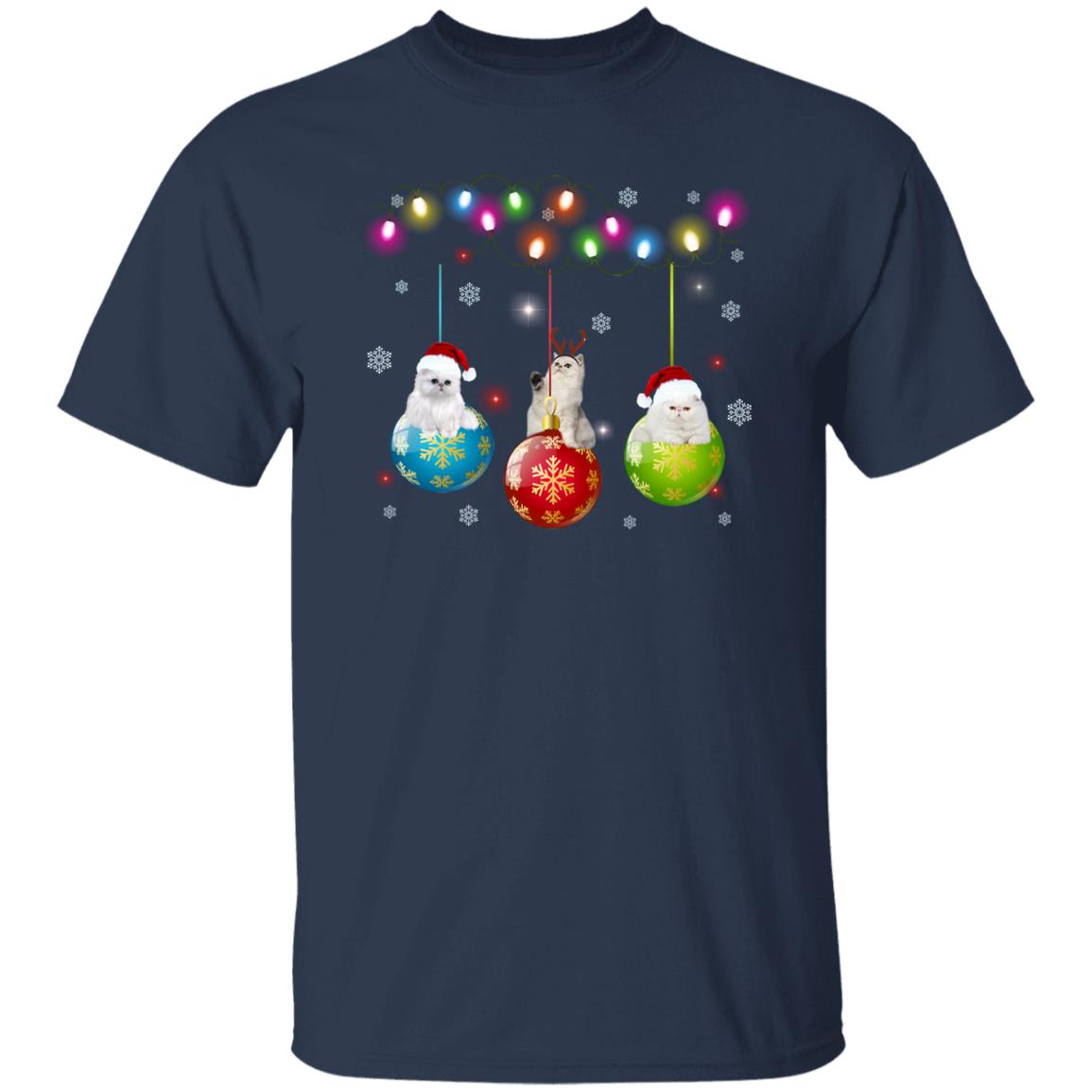 Cat Christmas T-Shirt gift Christmas tree lamps Cat mom Unisex Tee Black Navy Dark Heather-Navy-Family-Gift-Planet