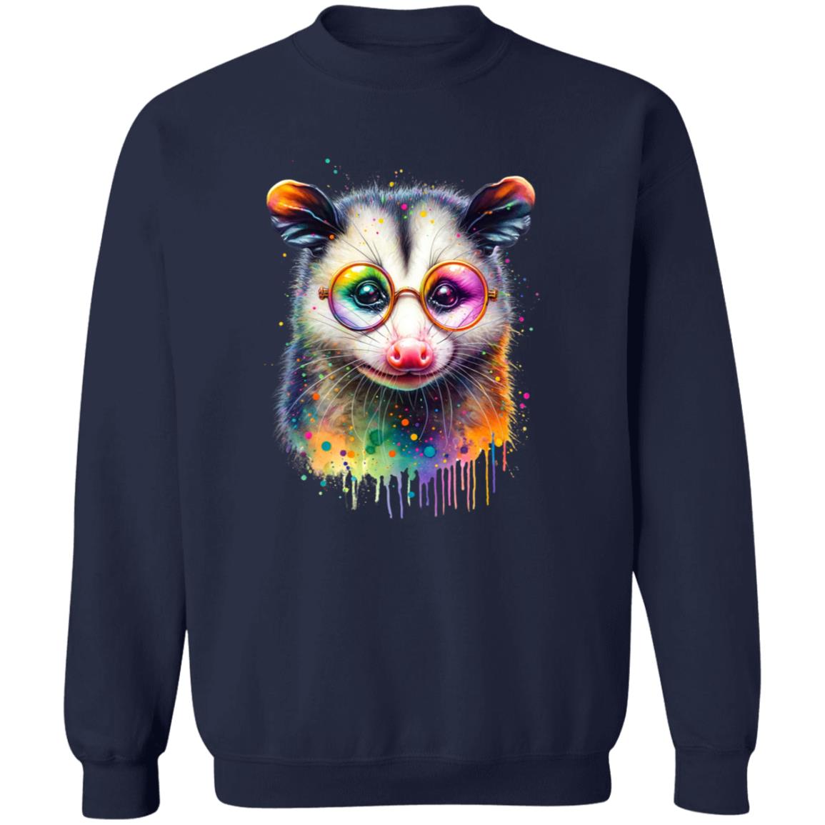 Opossum with glasses Color Splash Unisex Sweatshirt Black Navy Dark Heather-Family-Gift-Planet