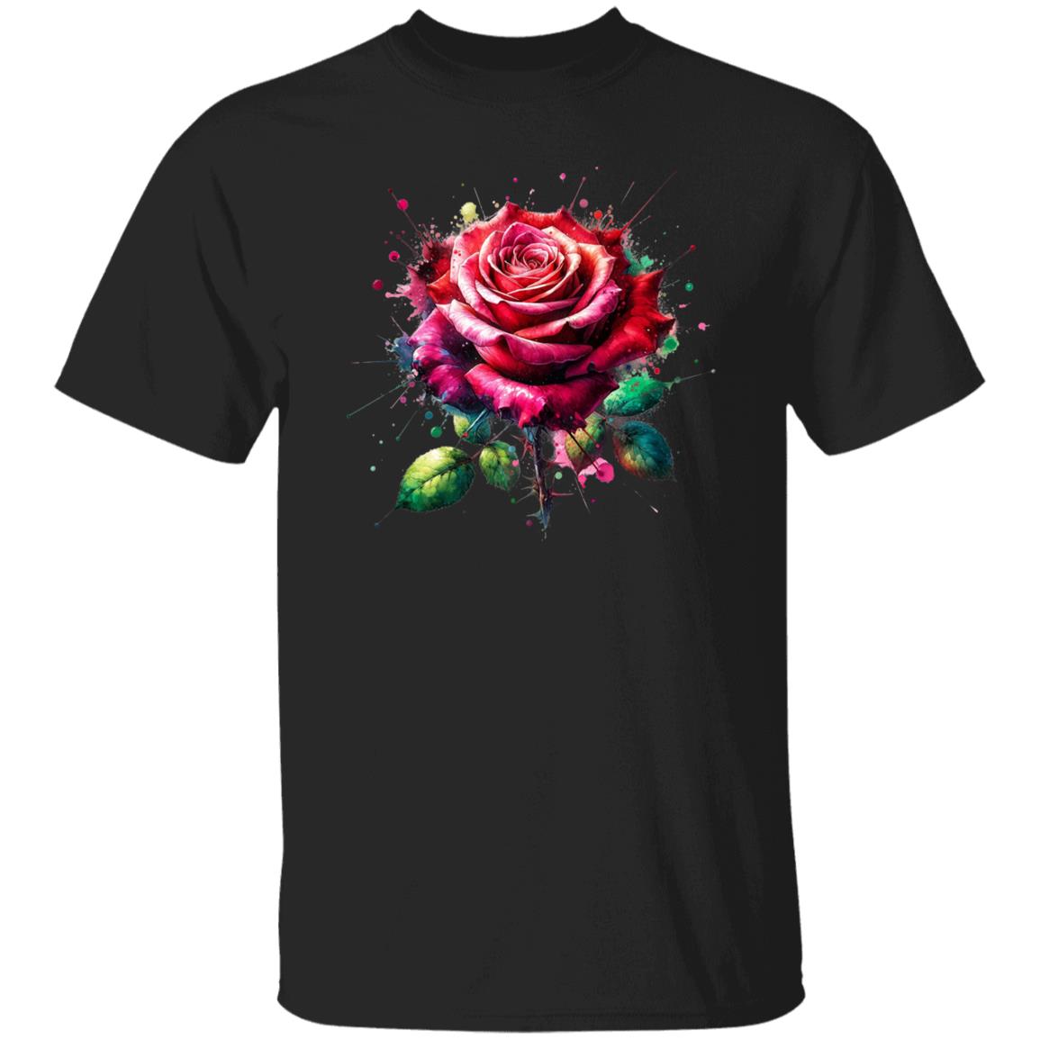 Artistic Rose flower Color Splash Unisex T-shirt Black Navy Dark Heather-Family-Gift-Planet