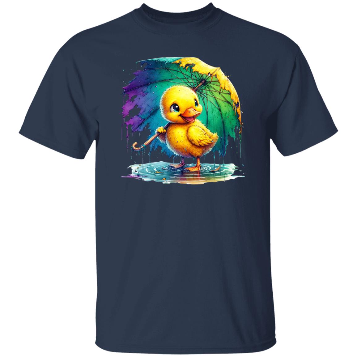 Happy Chick in the rain with umbrella T-Shirt Positive Unisex tee Black Navy Dark Heather-Family-Gift-Planet