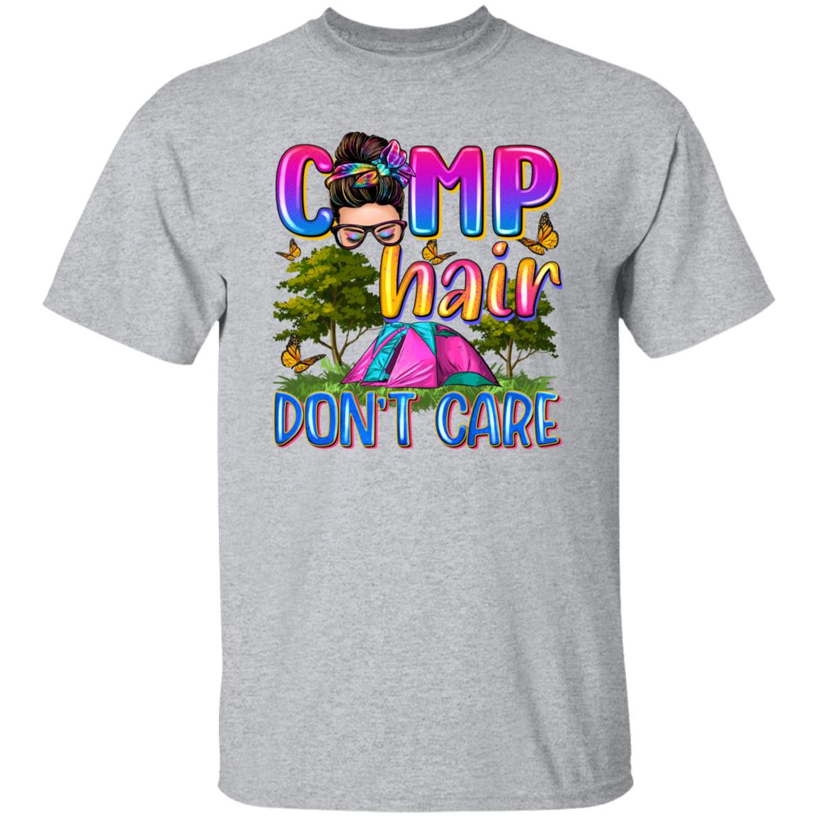 Camp hair don't care T-Shirt Forest Camping site Unisex tee White Sand Sport Grey-Family-Gift-Planet