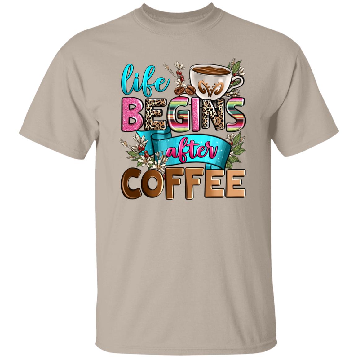Life begins after coffee T-Shirt gift Morning Coffee lover Unisex Tee Sand White Sport Grey-Family-Gift-Planet