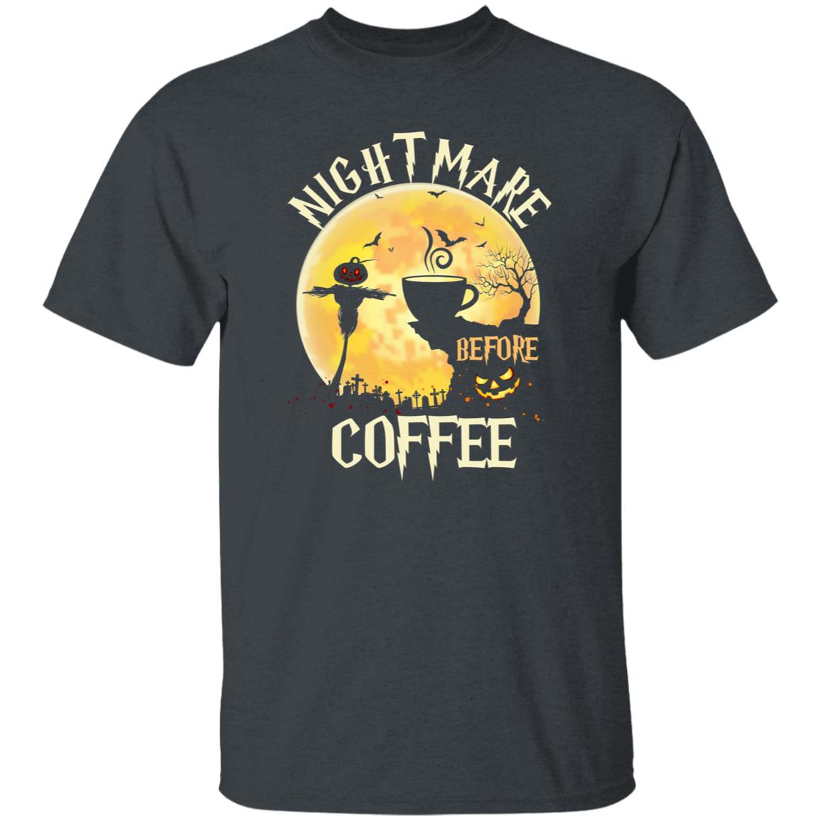 Nightmare before coffee Halloween Unisex shirt gift coffee lover tee black dark heather-Dark Heather-Family-Gift-Planet