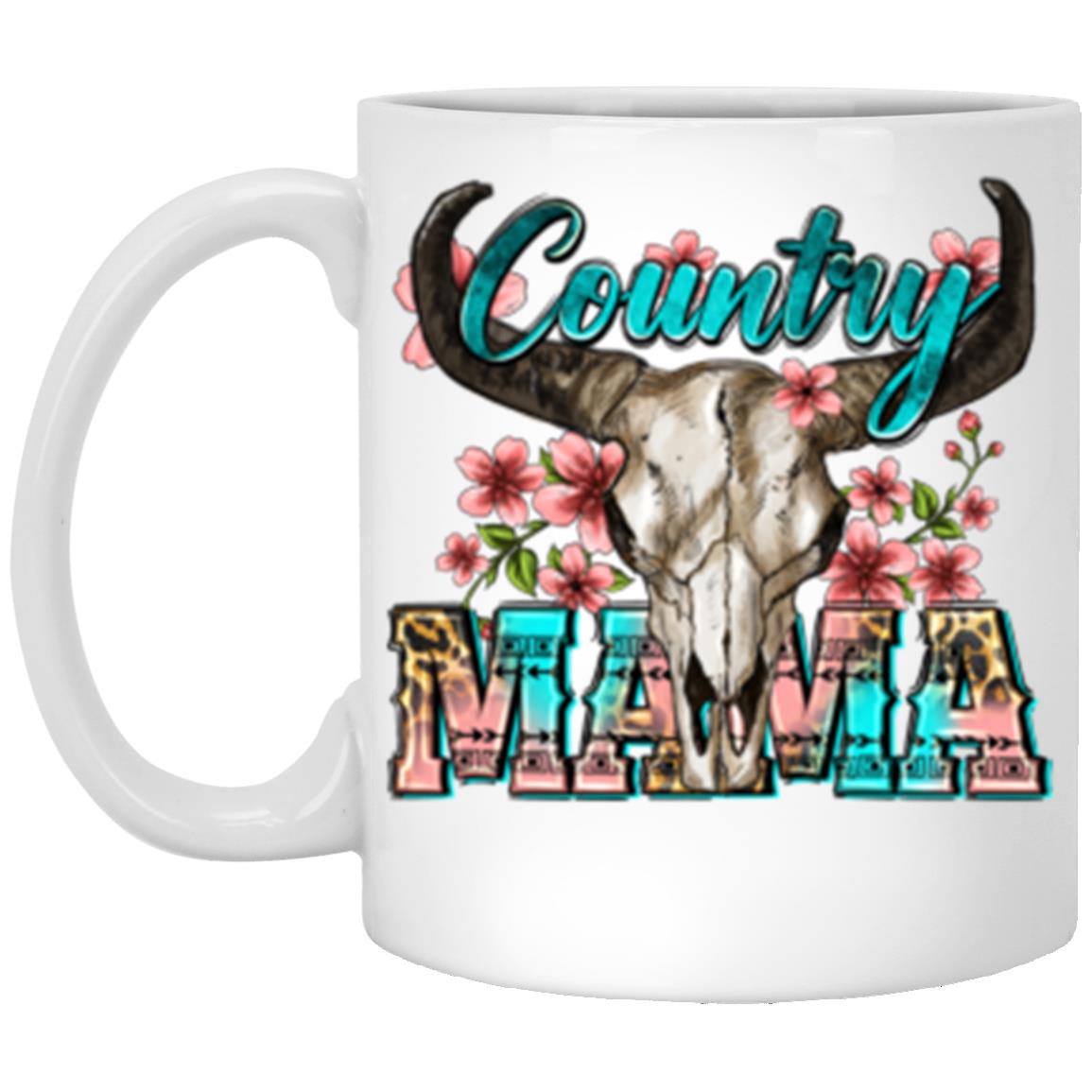 Country mama 11oz White Mug gift cow skull flowers Texas western mom coffee cup-White-Family-Gift-Planet