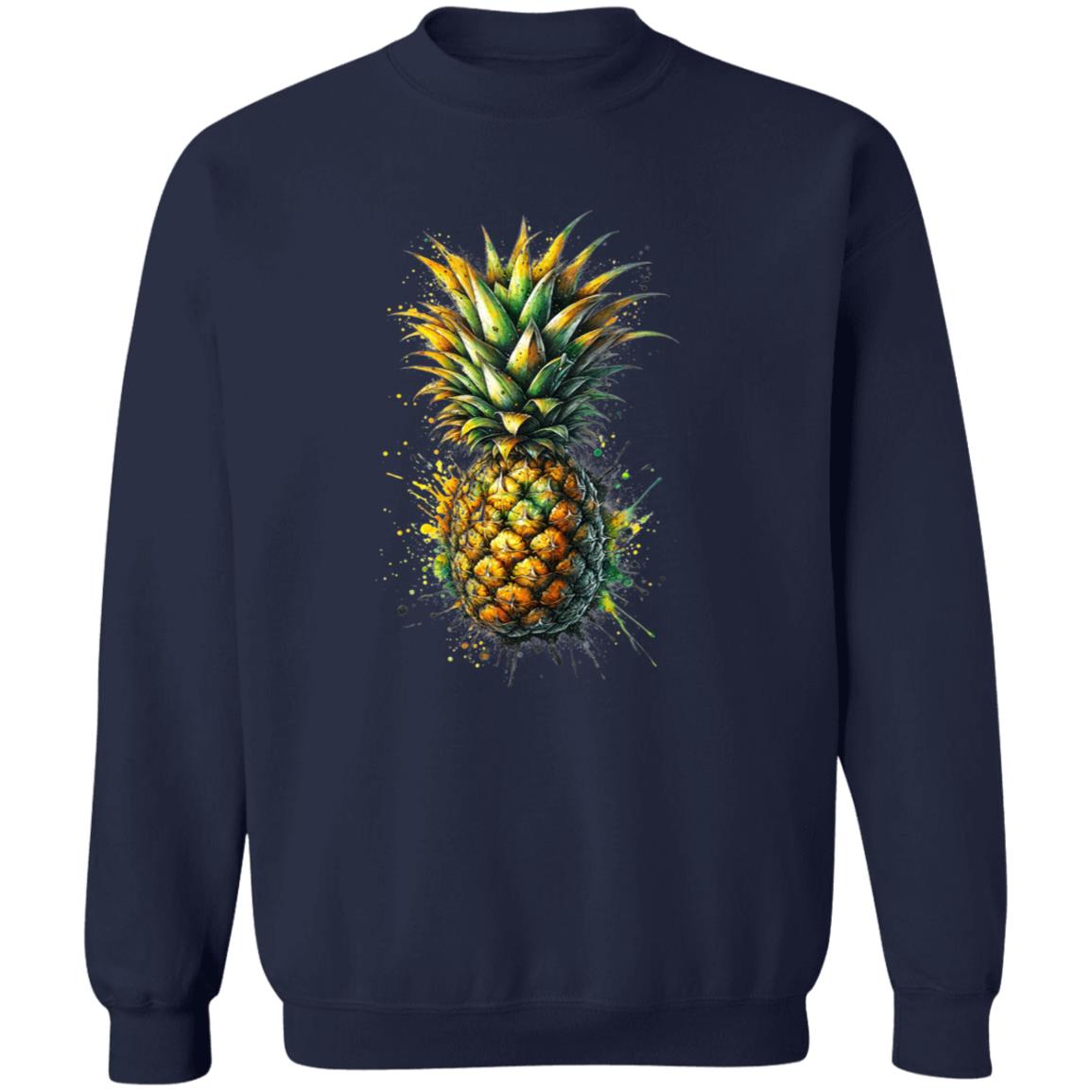 Artistic Pineapple Color Splash Unisex Sweatshirt Black Navy Dark Heather-Family-Gift-Planet