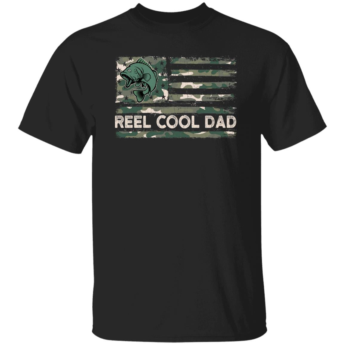 Reel Cool Dad Camouflage American Fishing Flag shirt Black Navy Dark Heather-Family-Gift-Planet