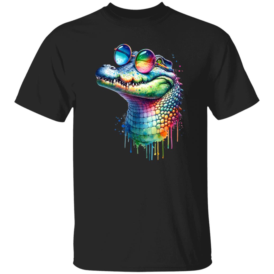 Cool crocodile with eyeglasses Color Splash Unisex T-shirt Black Navy Dark Heather-Family-Gift-Planet