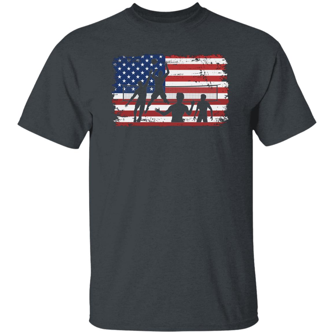 Volleyball US flag Unisex T-shirt American volleyball player tee black dark heather-Dark Heather-Family-Gift-Planet