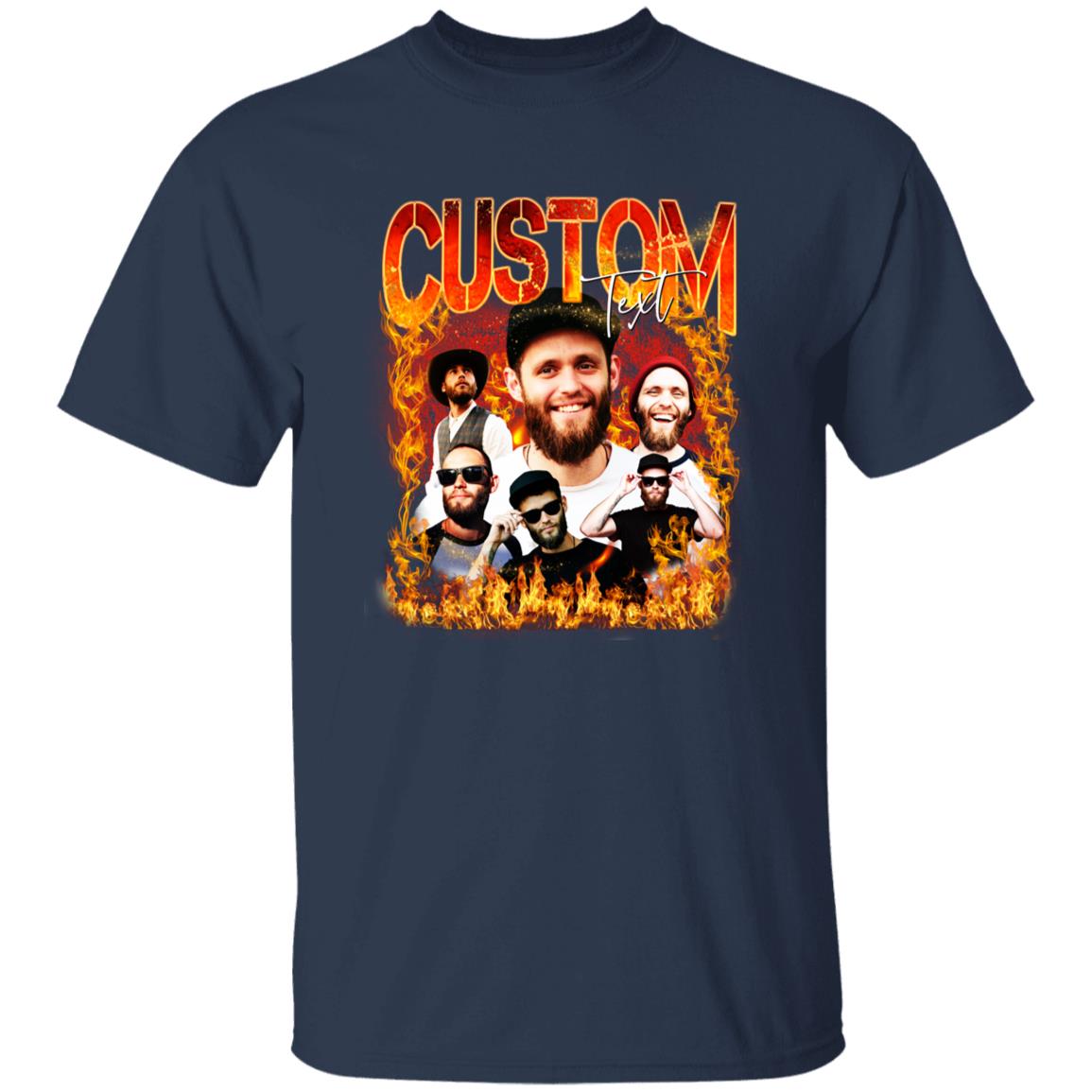 Custom Fire Bootleg rap T-Shirt gift Personalized Bridegroom Your own photo Unisex Tee Black Navy Dark Heather-Navy-Family-Gift-Planet