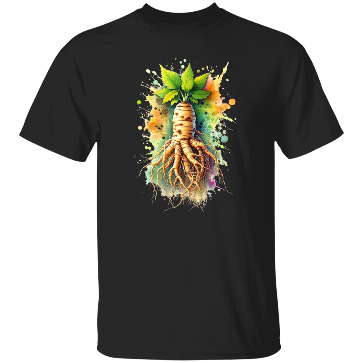 Artistic Ginseng Root Color Splash Unisex T-shirt Black Navy Dark Heather-Family-Gift-Planet
