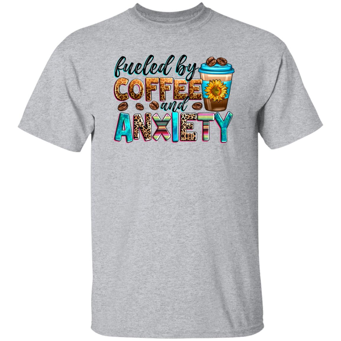 Fueled by coffee and anxiety T-Shirt gift Sunflower coffee lover Unisex tee Sand White Sport Grey-Family-Gift-Planet