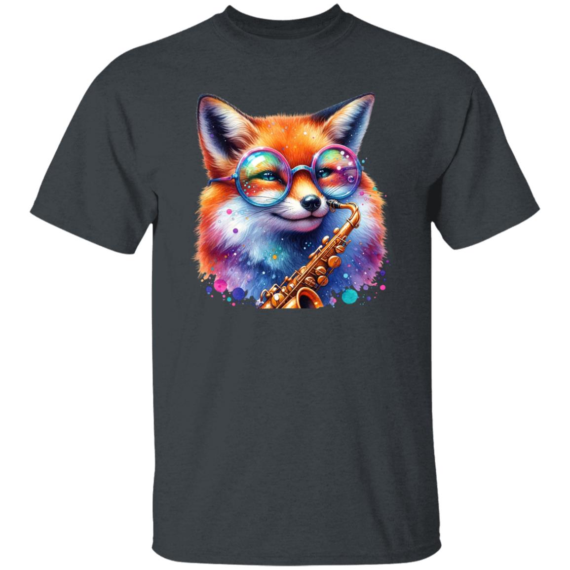 Saxophonist fox Color splash Unisex T-Shirt cool sax fox tee Black Navy Dark Heather-Family-Gift-Planet