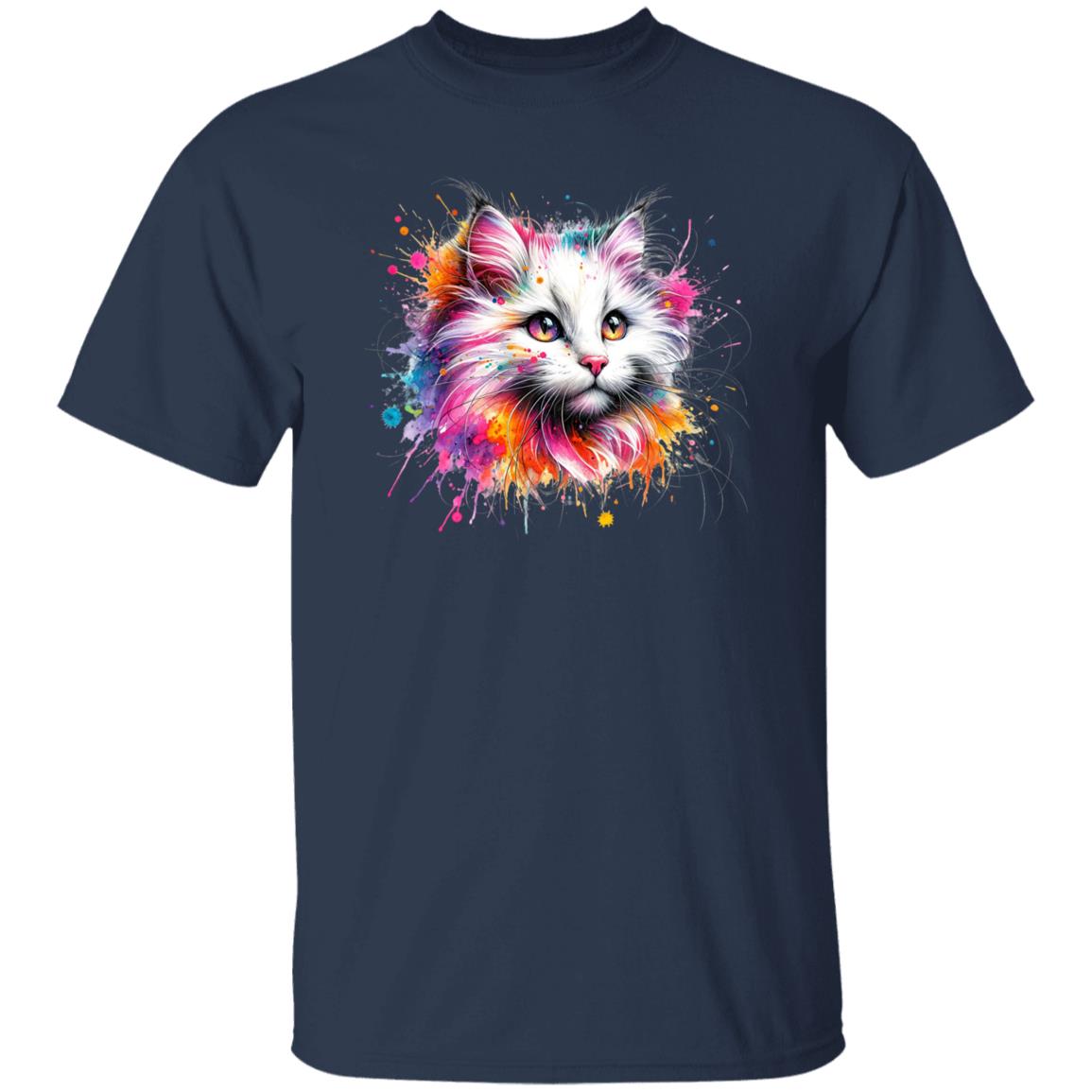 Turkish Angora Cat Color Splash Unisex T-Shirt Black Navy Dark Heather-Family-Gift-Planet