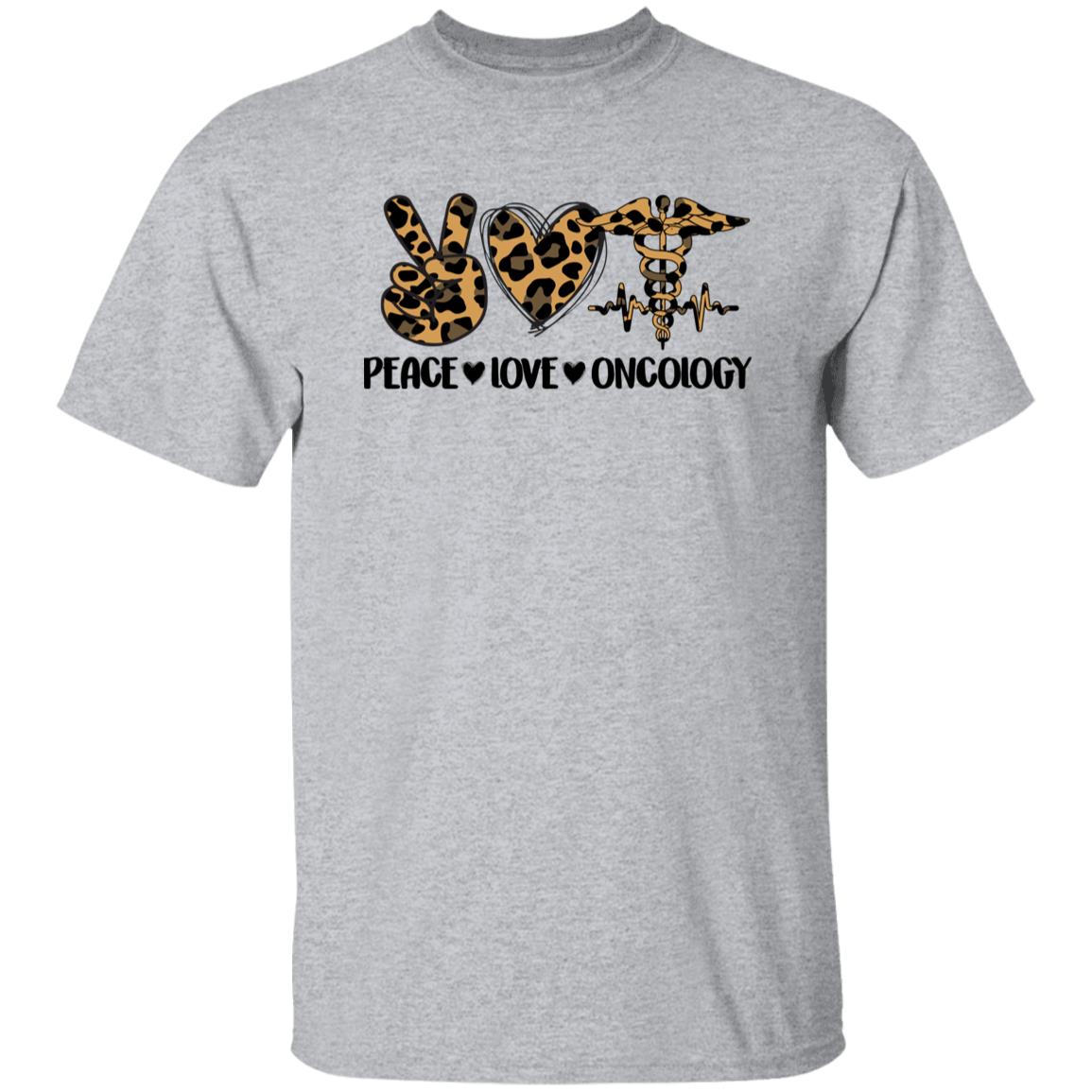 Peace Love Oncology T-Shirt Leopard skin Oncologist chemo nuse Unisex Tee Sand White Sport Grey-Family-Gift-Planet