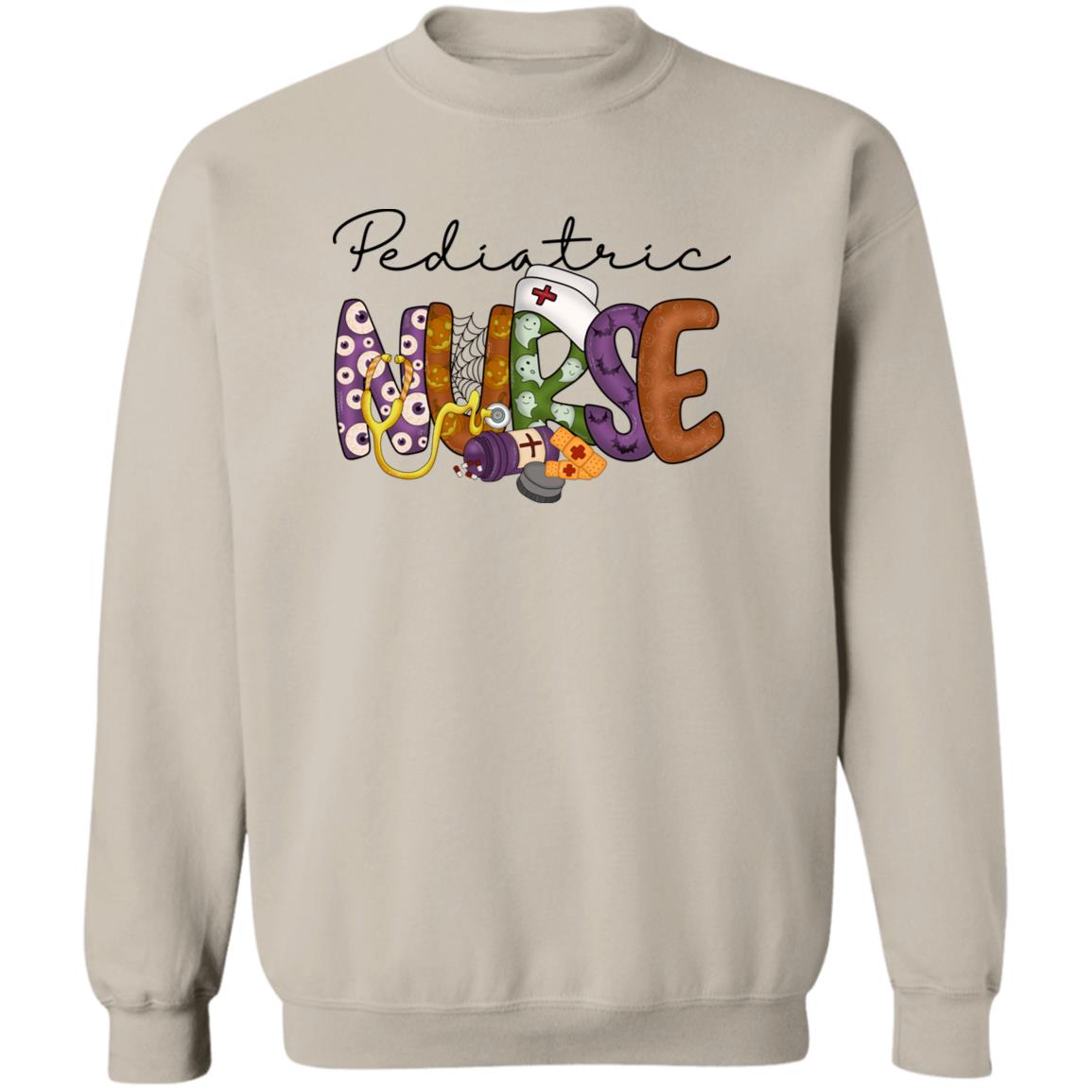 Pediatric nurse Halloween Sweatshirt Crewneck Unisex Sand Ash S-2XL-Sand-Family-Gift-Planet