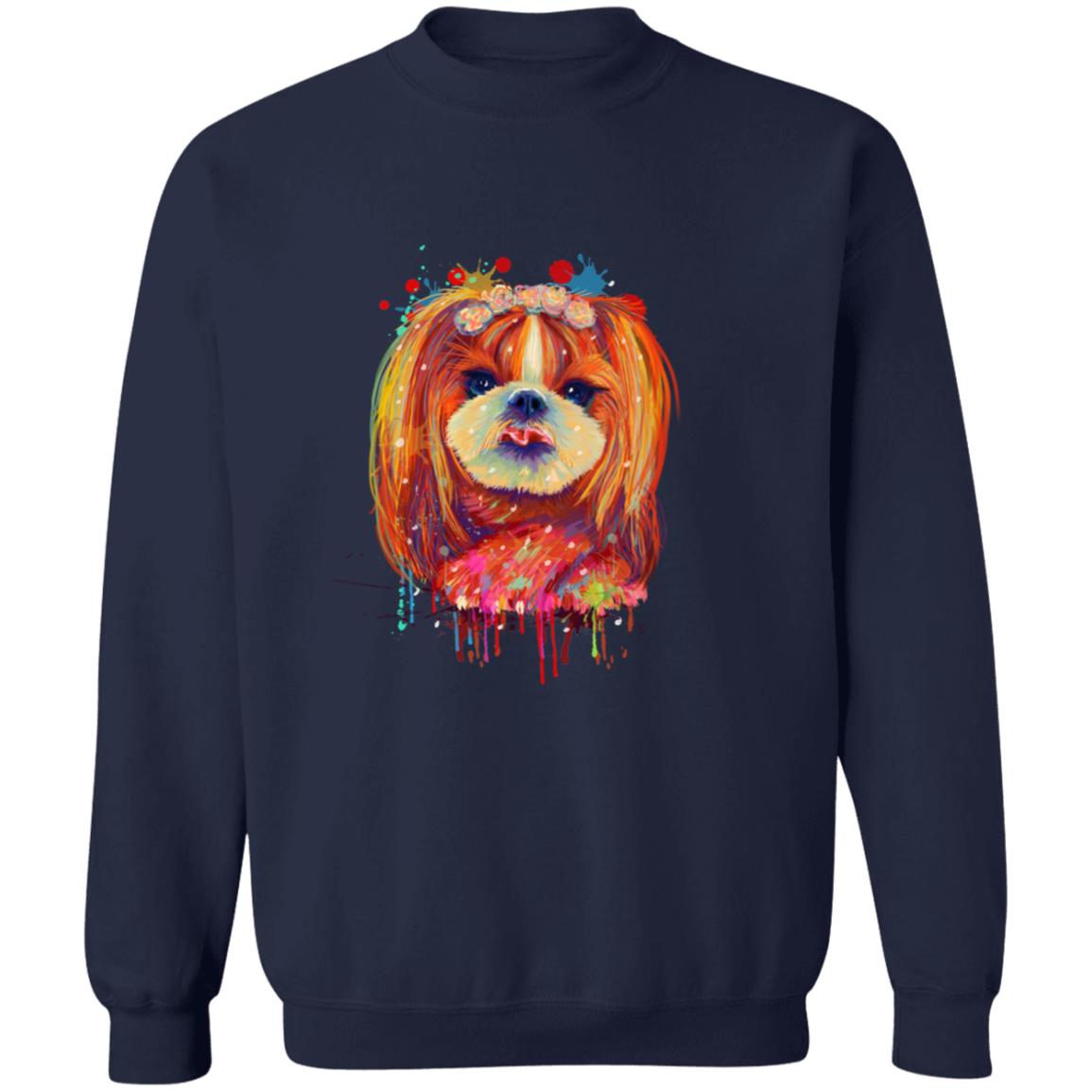 Cute Handdrawn Digital Art Shih Tzu dog Unisex Crewneck Sweatshirt-Family-Gift-Planet