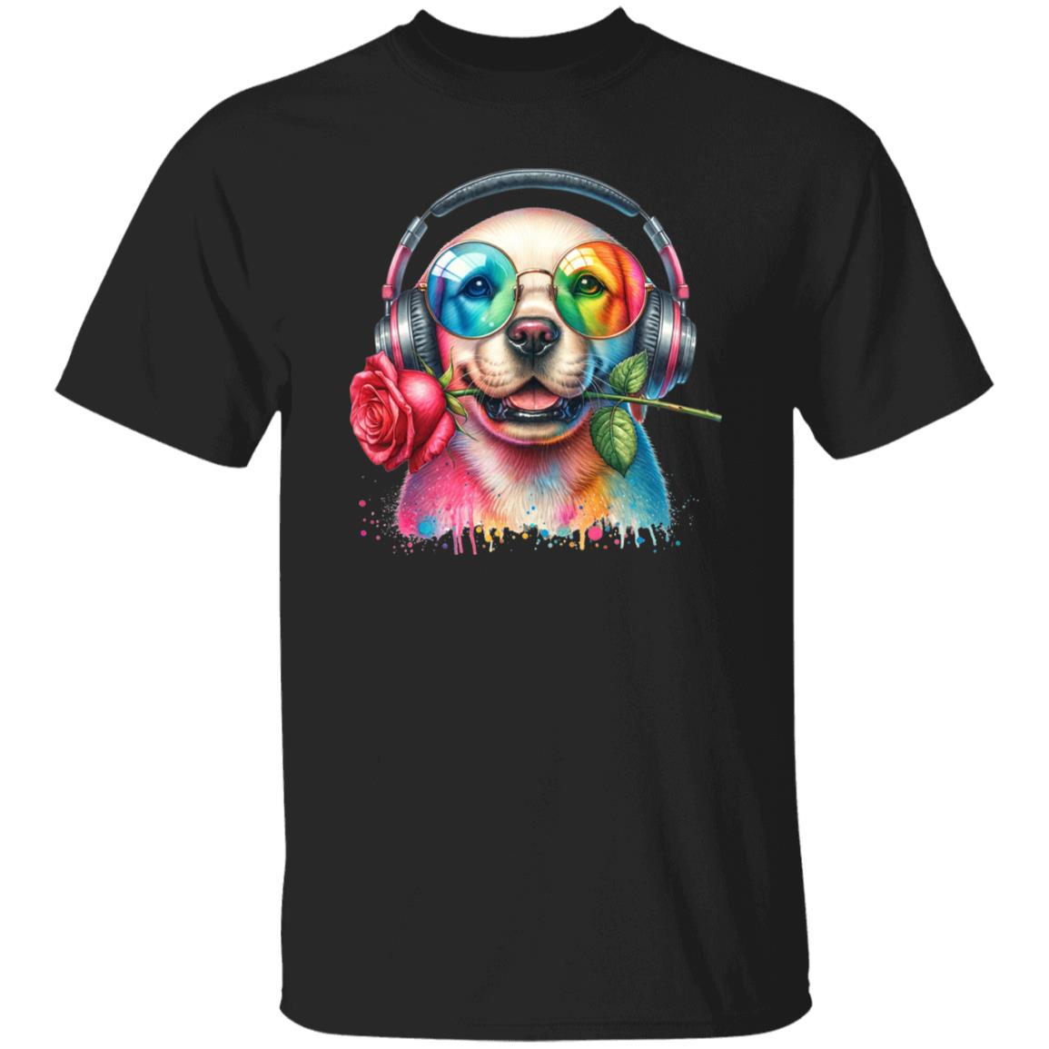 Labrador with Rose Colorful Unisex T-Shirt Cool romantic dog tee Black Navy Dark Heather-Family-Gift-Planet