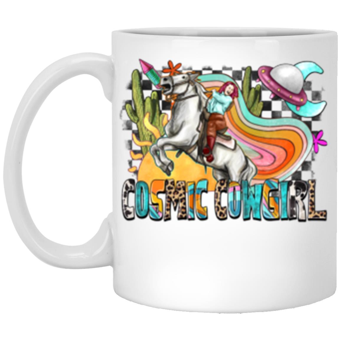 Cosmic cowgirl 11oz White Mug gift abstract girl on horse in the cosmos coffee cup-White-Family-Gift-Planet