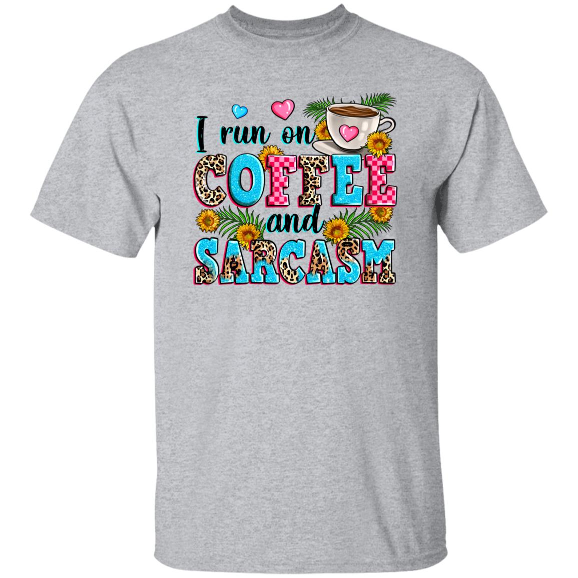 I run on coffee and sarcasm T-Shirt sarcastic coffee hearts flowers Unisex Tee Sand White Sport Grey-Family-Gift-Planet