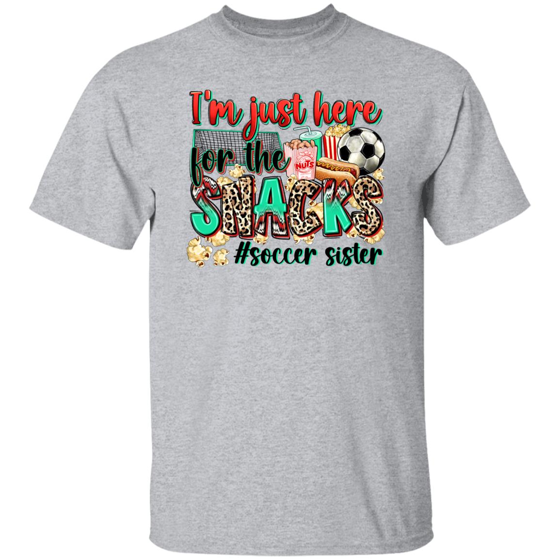 Soccer sister T-Shirt Soccer cheer I'm just here for the snacks Unisex Tee Sand White Sport Grey-Family-Gift-Planet