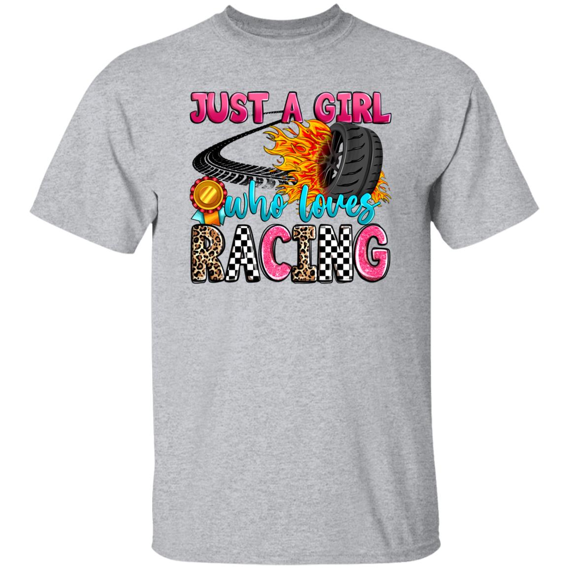 Just a girl who loves racing T-Shirt gift Racer Racing girl race day Unisex tee Sand White Sport Grey-Family-Gift-Planet