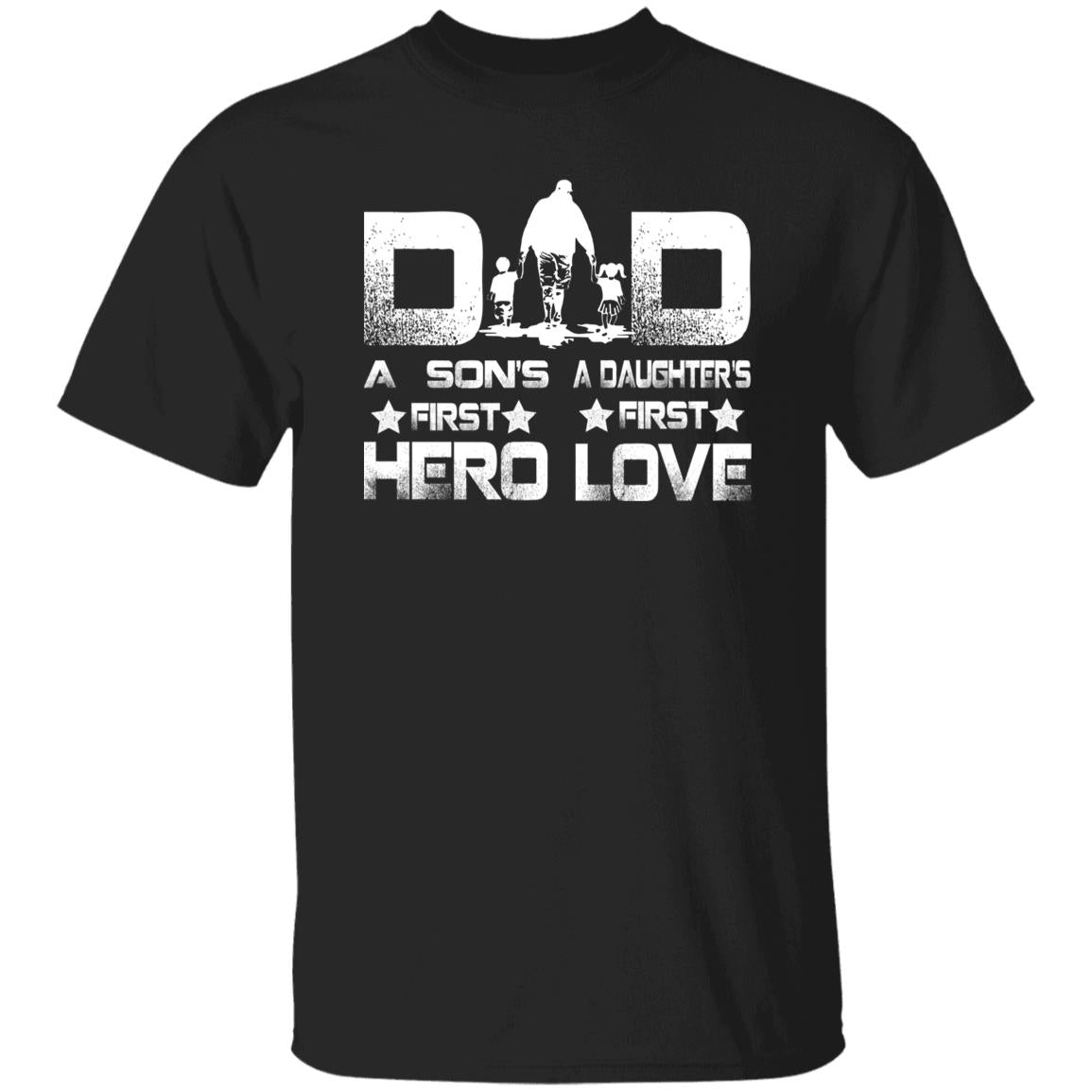 Dad Son's First Hero Daughter's First Love T-shirt gift for father black dark heather-Black-Family-Gift-Planet