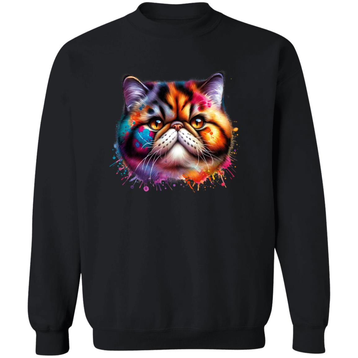 Exotic Shorthair Cat Color Splash Unisex Sweatshirt Black Navy Dark Heather-Family-Gift-Planet