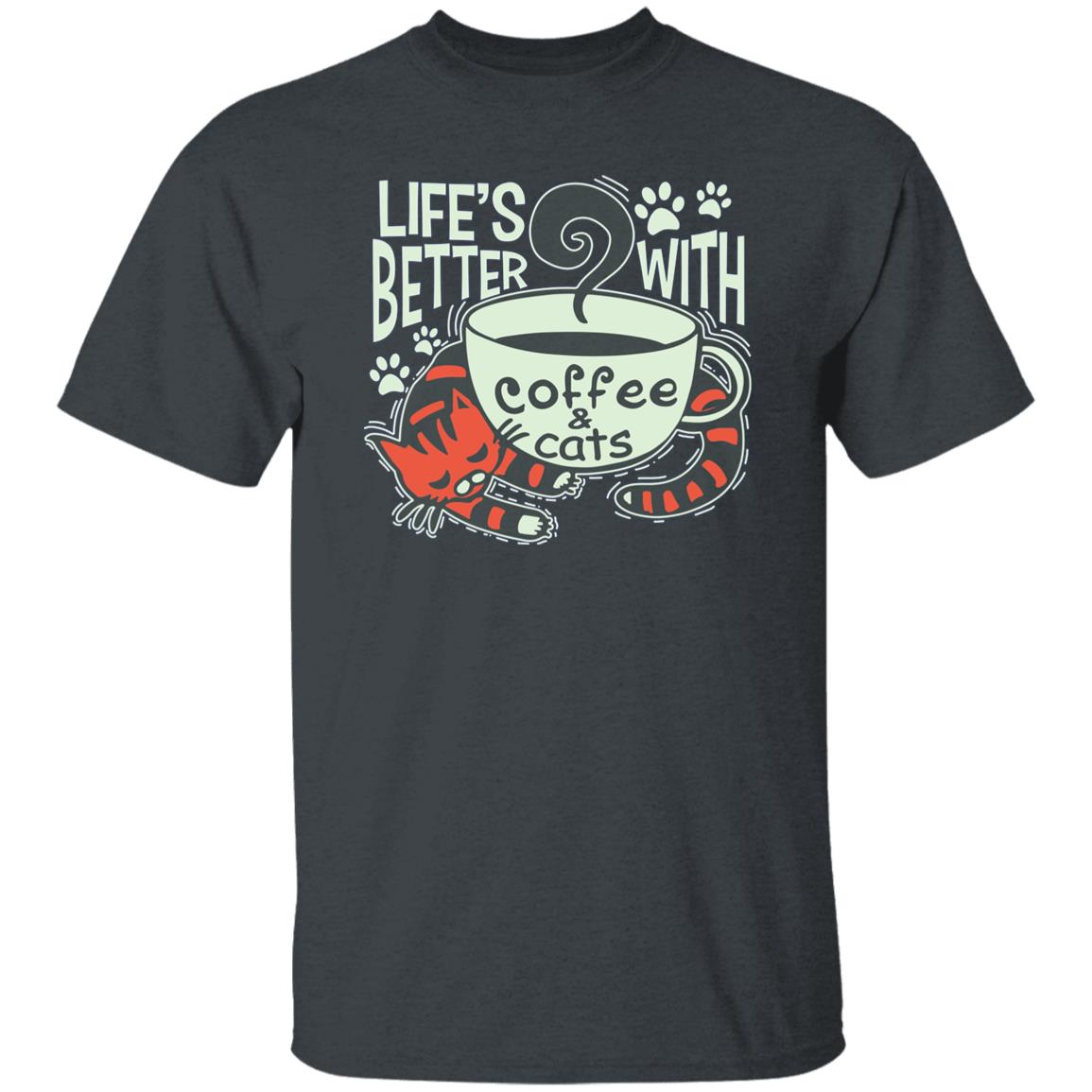 Life is better with coffee and cats Unisex shirt Black Dark Heather-Family-Gift-Planet