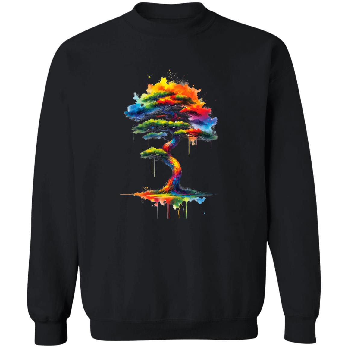 Korean Pine tree Color Splash Unisex Sweatshirt Black Navy Dark Heather-Black-Family-Gift-Planet