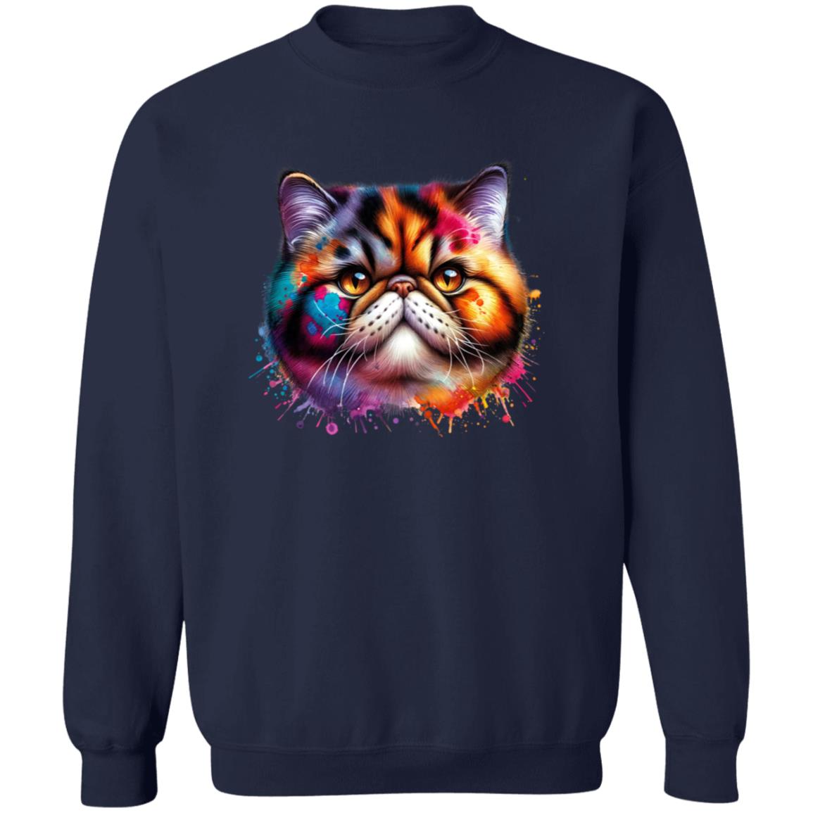 Exotic Shorthair Cat Color Splash Unisex Sweatshirt Black Navy Dark Heather-Family-Gift-Planet