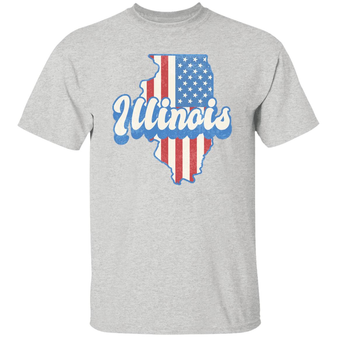 Illinois US flag Unisex T-Shirt American patriotic IL state tee White Ash Blue-Ash-Family-Gift-Planet