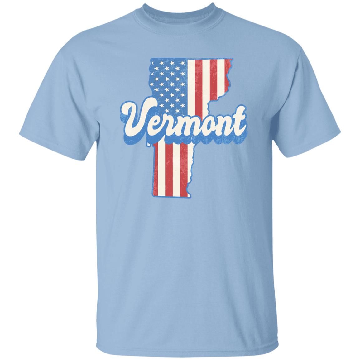 Vermont US flag Unisex T-Shirt American patriotic VT state tee White Ash Blue-Light Blue-Family-Gift-Planet