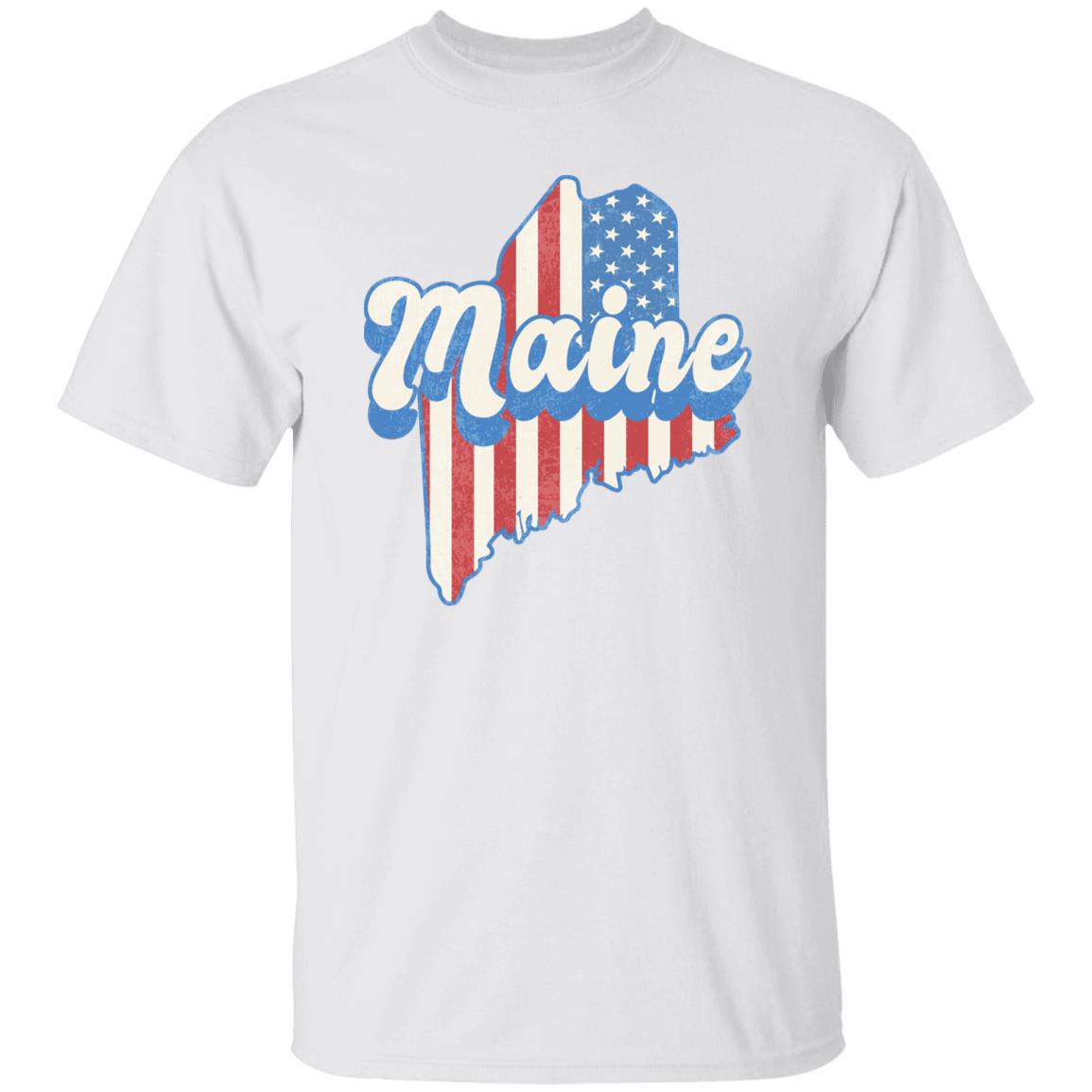 Maine US flag Unisex T-Shirt American patriotic ME state tee White Ash Blue-White-Family-Gift-Planet