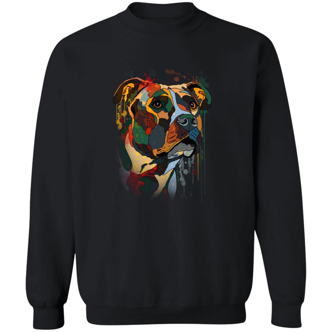 Vibrant digital Pitbull dog art Unisex Crewneck Sweatshirt black navy dark heather-Family-Gift-Planet