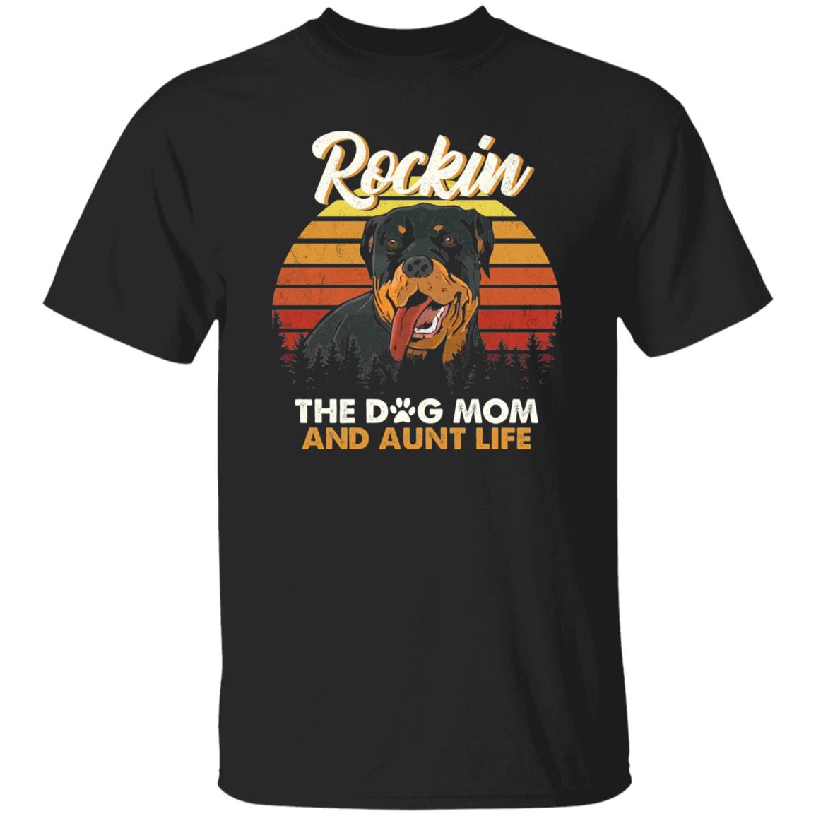 Rockin The Dog Mom and aunt life T-Shirt gift retro Auntie Dog mama Unisex tee Black Navy Dark Heather-Family-Gift-Planet