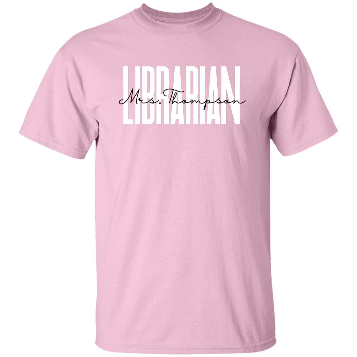 Personalized Librarian Unisex T-shirt Custom Name School Library Sand Blue Pink-Family-Gift-Planet
